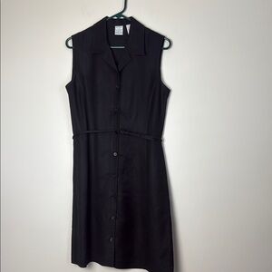 Emma James Black Sleeveless Sheath Button Down Dress with Collar and Belt
